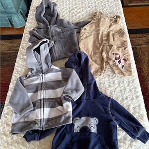 4 Piece Baby Winter Clothes Lot Size 3-6 Months Hoodie Sweatshirts and Overalls